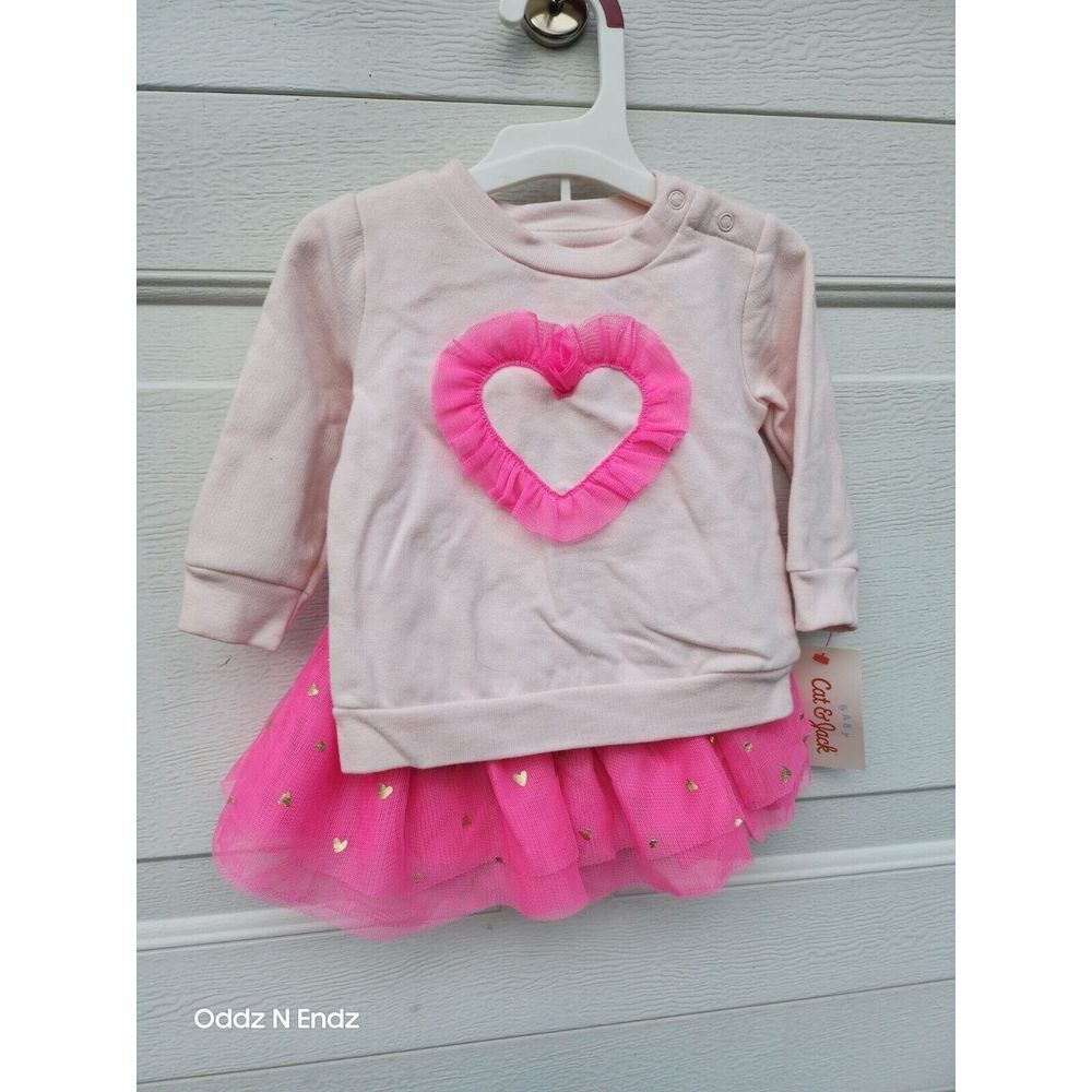 Baby Girls Heart Tutu Dress 3-6M Pink Gold Hearts Long Sleeve